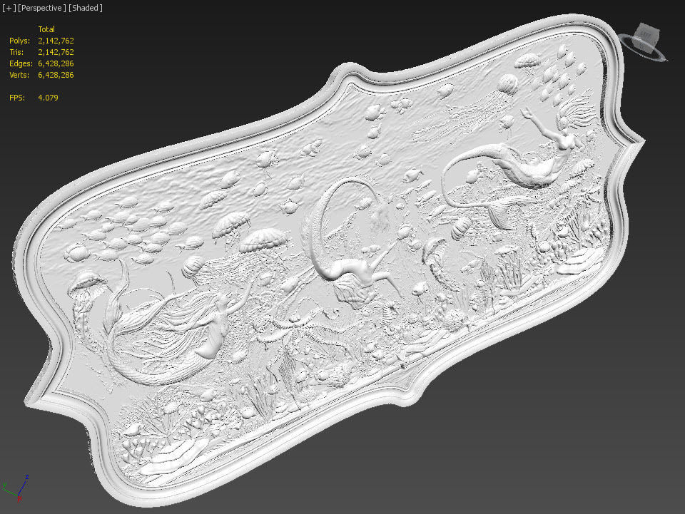 Aquatic Mermaid Theme Panno v3 for CNC Relief engraving 3D model_20