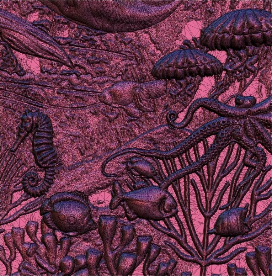 Aquatic Mermaid Theme Panno v3 for CNC Relief engraving 3D model_13