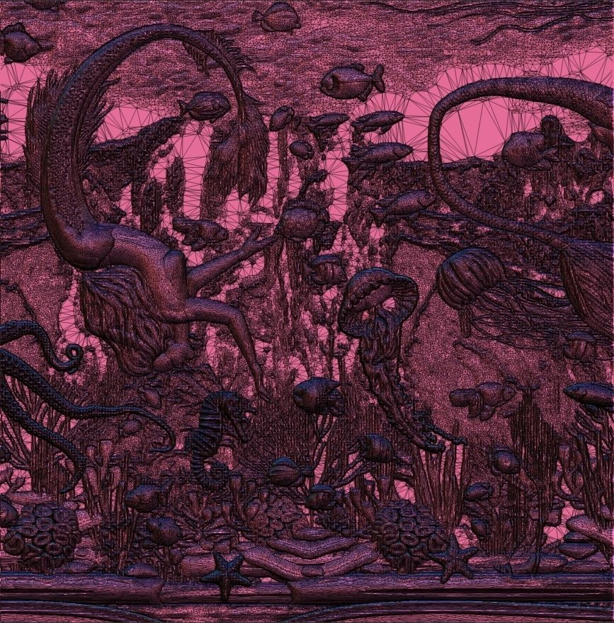 Aquatic Mermaid Theme Panno v3 for CNC Relief engraving 3D model_11