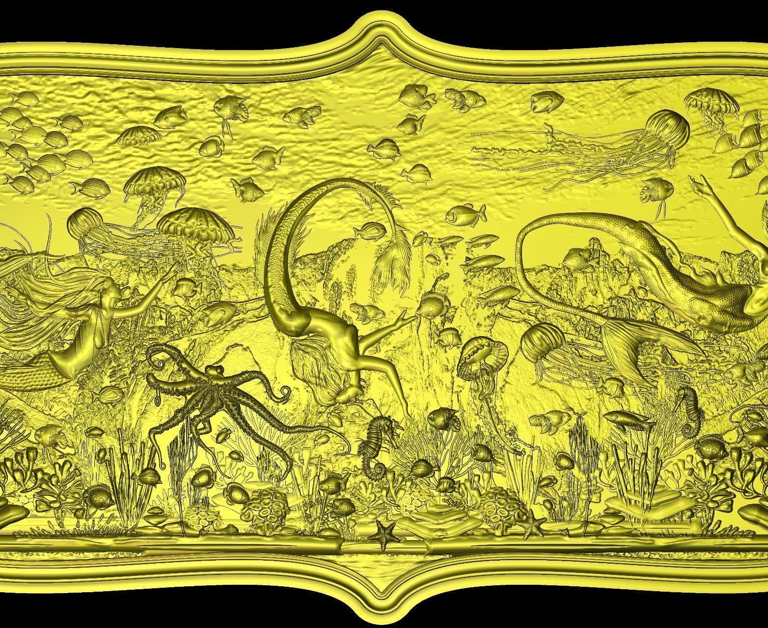 Aquatic Mermaid Theme Panno v3 for CNC Relief engraving 3D model_6