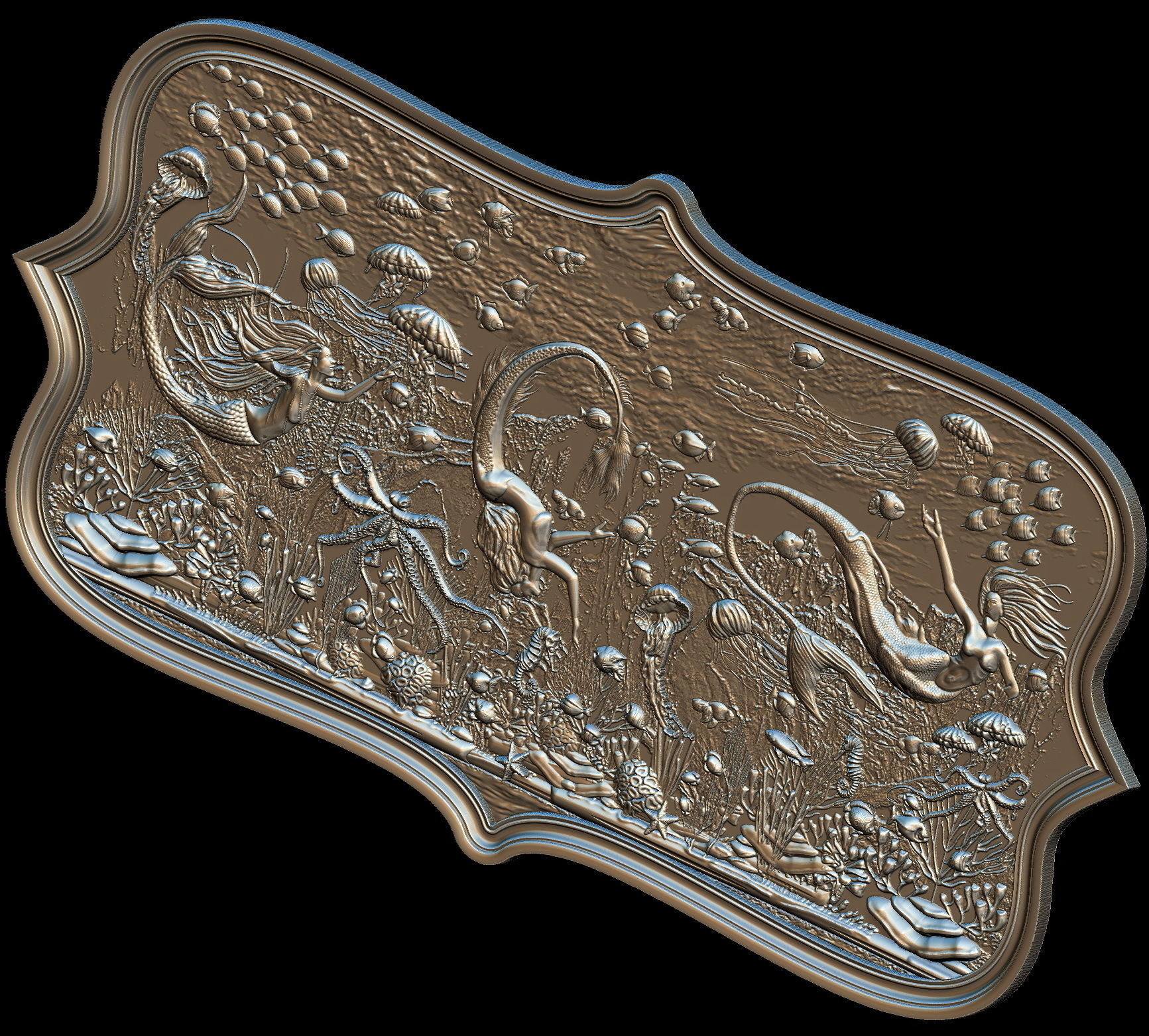 Aquatic Mermaid Theme Panno v3 for CNC Relief engraving 3D model_1
