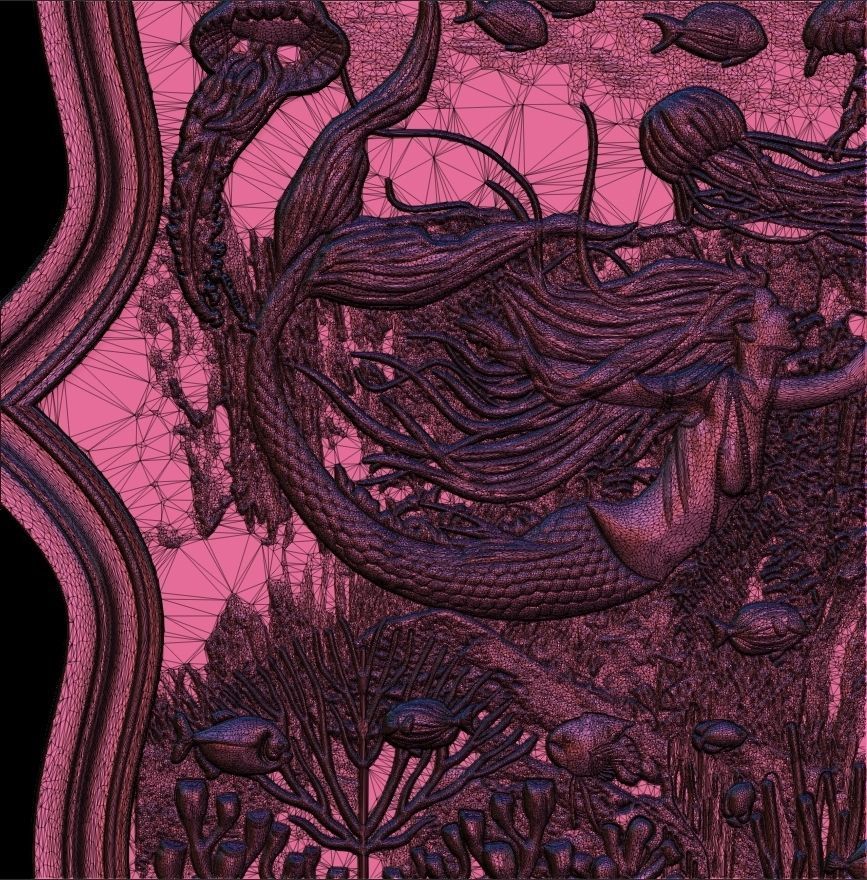 Aquatic Mermaid Theme Panno v3 for CNC Relief engraving 3D model_8