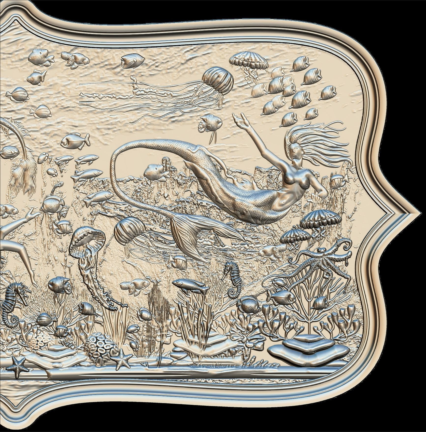 Aquatic Mermaid Theme Panno v3 for CNC Relief engraving 3D model_19