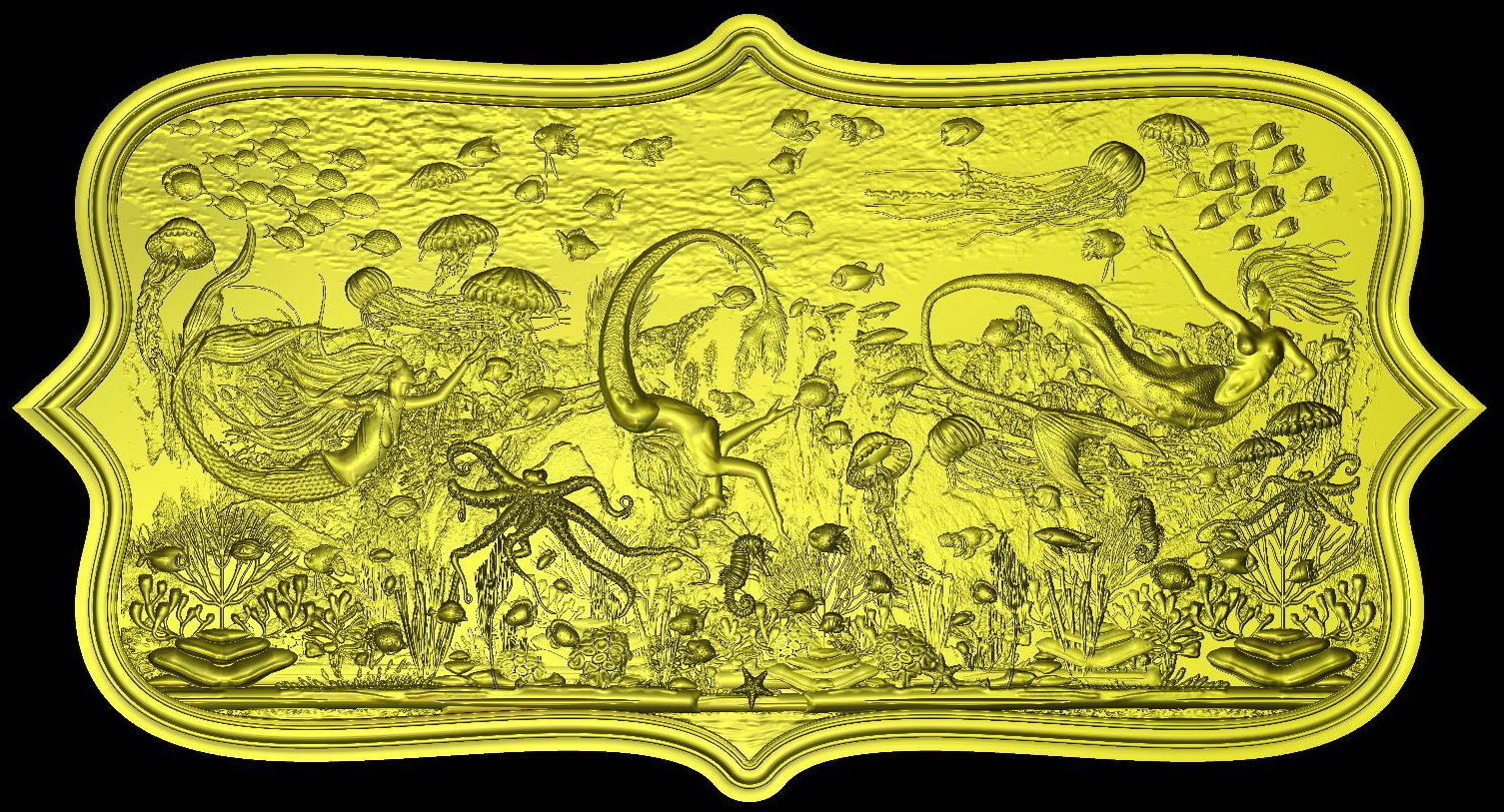 Aquatic Mermaid Theme Panno v3 for CNC Relief engraving 3D model_3