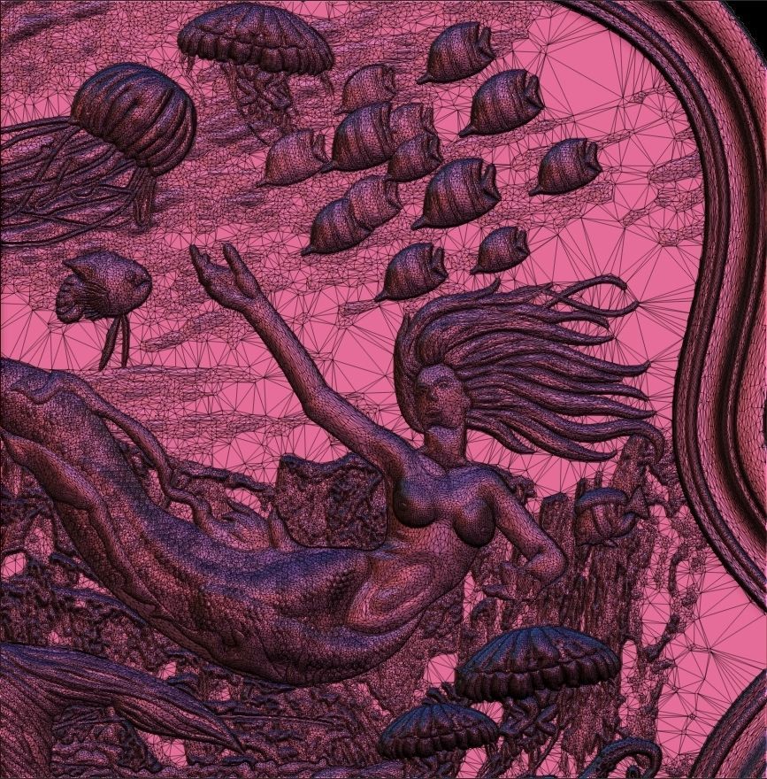 Aquatic Mermaid Theme Panno v3 for CNC Relief engraving 3D model_10