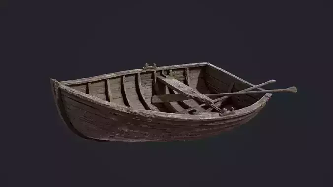 PBR Old Broken RowBoat Low-poly 3D model