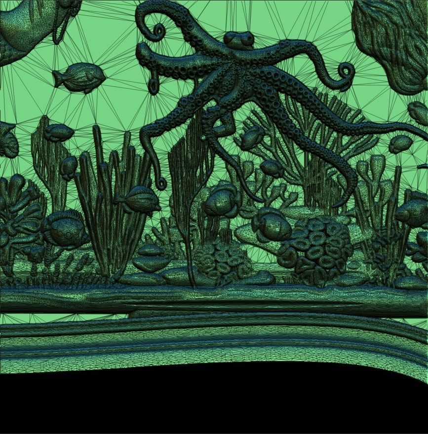 Aquatic Mermaid Theme Panno v4 STL for CNC Relief engraving 3D model_13