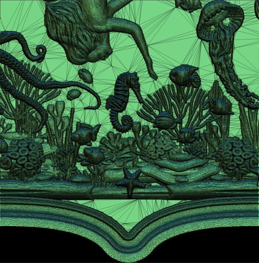 Aquatic Mermaid Theme Panno v4 STL for CNC Relief engraving 3D model_12