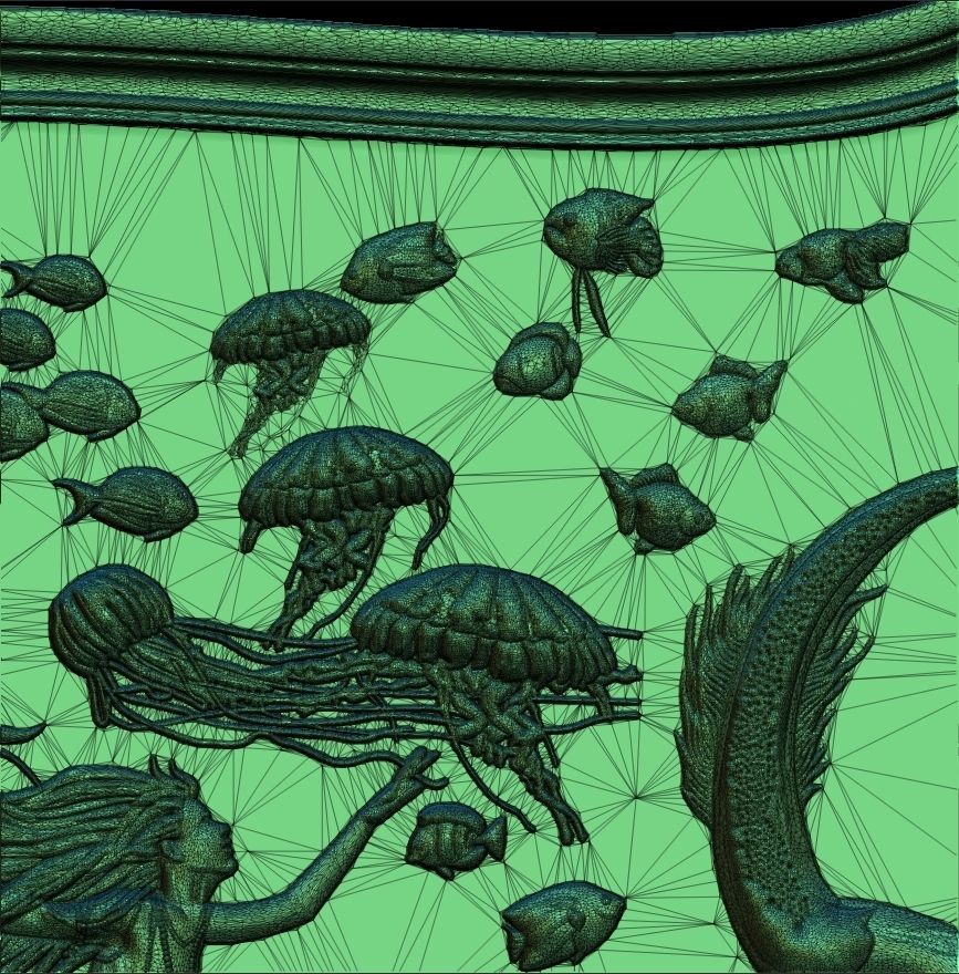 Aquatic Mermaid Theme Panno v4 STL for CNC Relief engraving 3D model_14