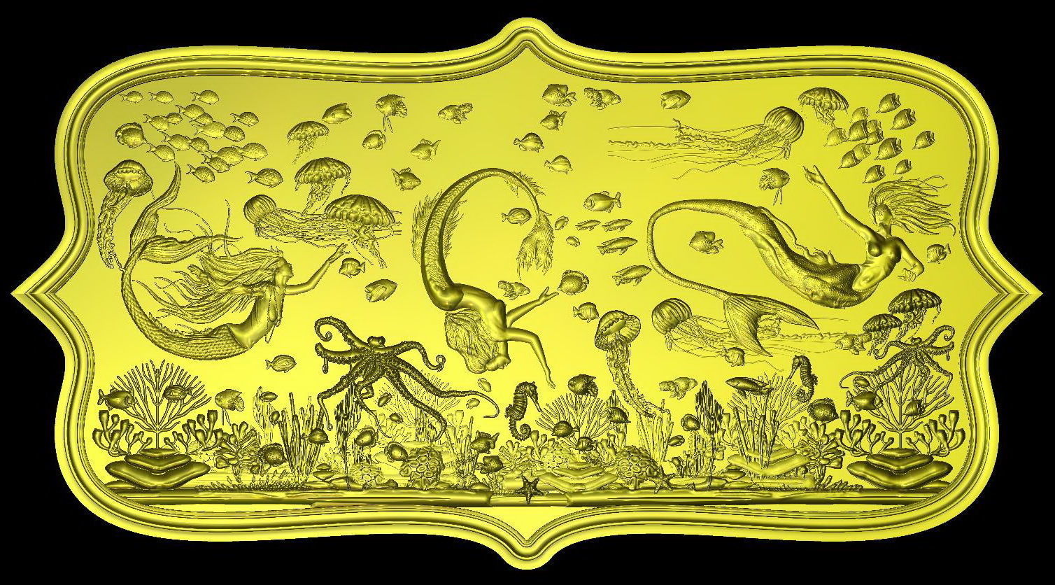 Aquatic Mermaid Theme Panno v4 STL for CNC Relief engraving 3D model_4