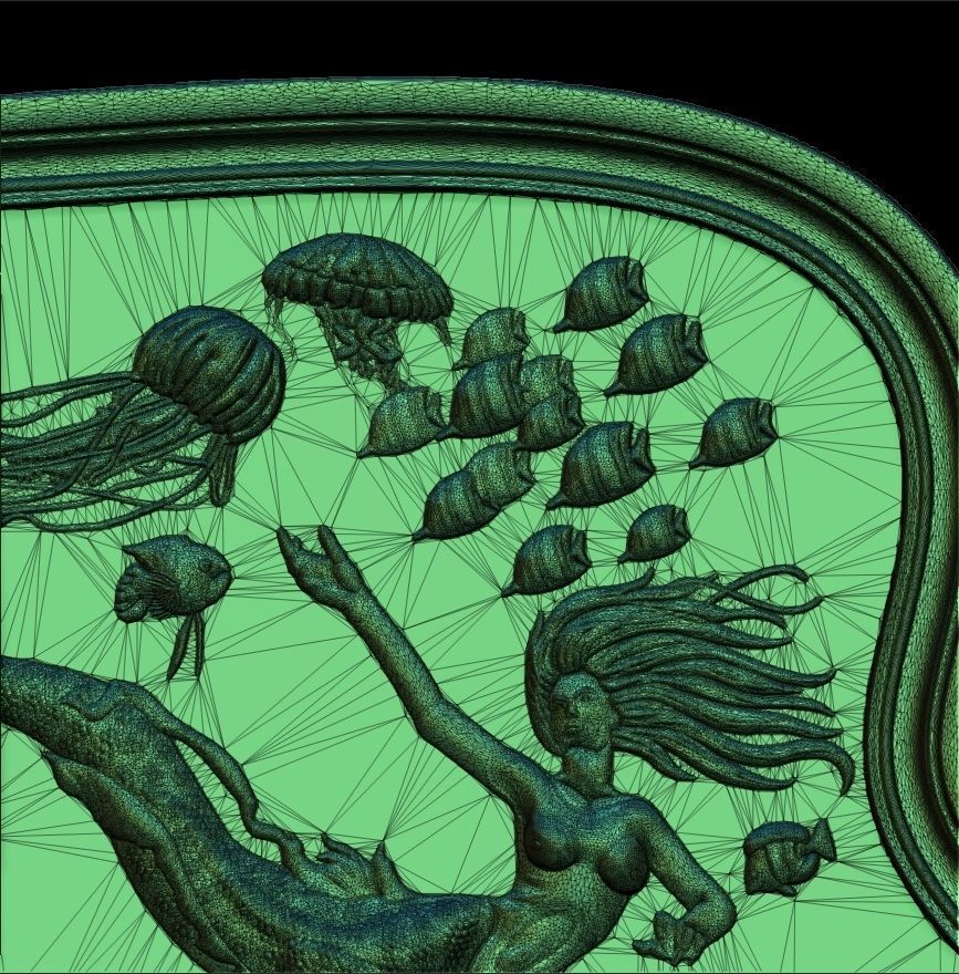 Aquatic Mermaid Theme Panno v4 STL for CNC Relief engraving 3D model_15