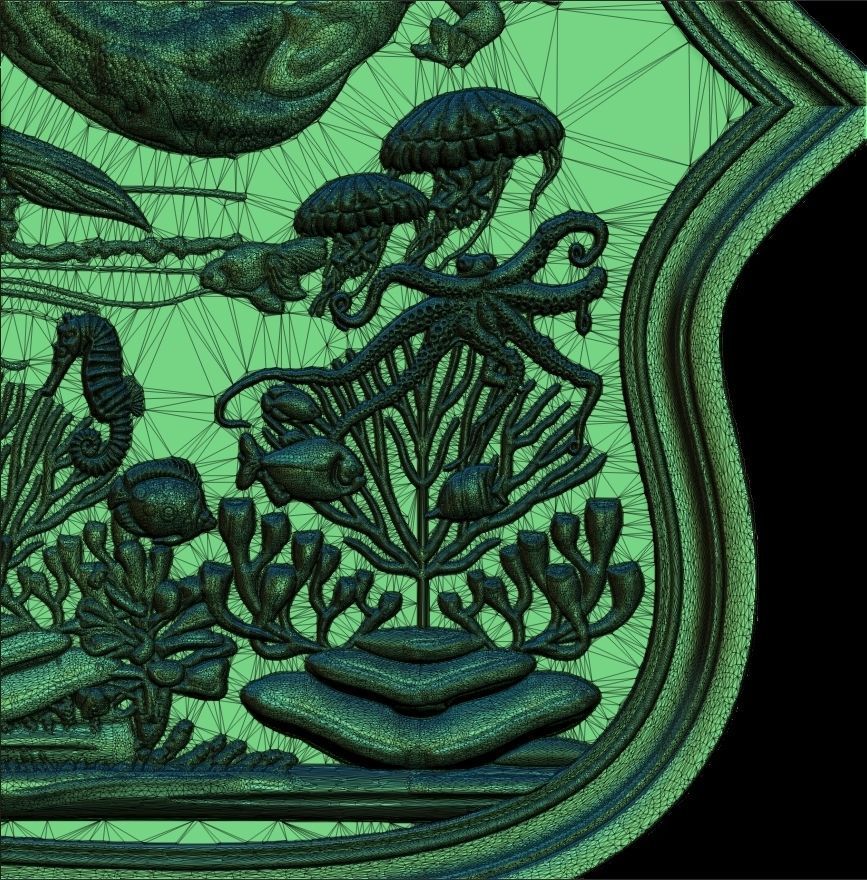 Aquatic Mermaid Theme Panno v4 STL for CNC Relief engraving 3D model_11