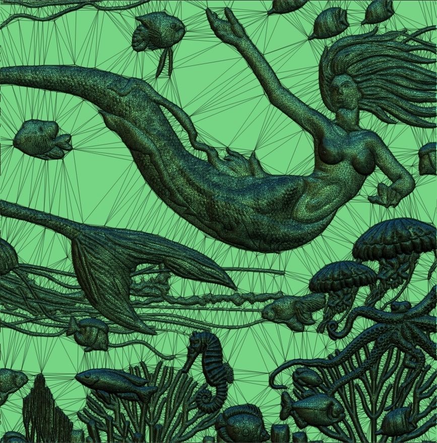Aquatic Mermaid Theme Panno v4 STL for CNC Relief engraving 3D model_10