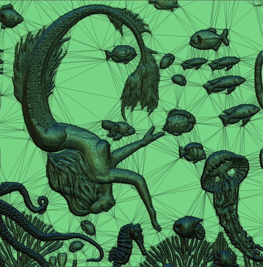 Aquatic Mermaid Theme Panno v4 STL for CNC Relief engraving 3D model_8