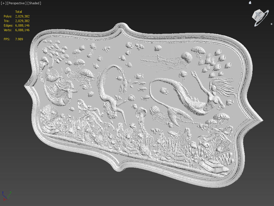 Aquatic Mermaid Theme Panno v4 STL for CNC Relief engraving 3D model_20