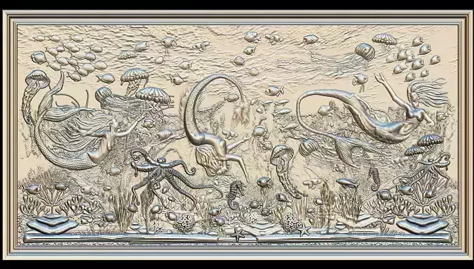 Aquatic Mermaid Theme Panno v5 for CNC Relief engraving