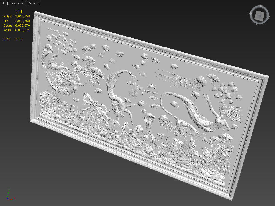 Aquatic Mermaid Theme Panno v6 STL for CNC Relief engraving 3D model_20