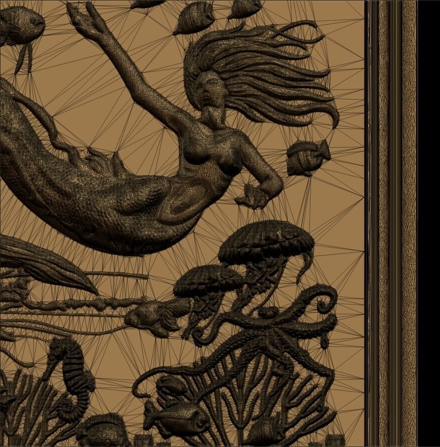 Aquatic Mermaid Theme Panno v6 STL for CNC Relief engraving 3D model_13