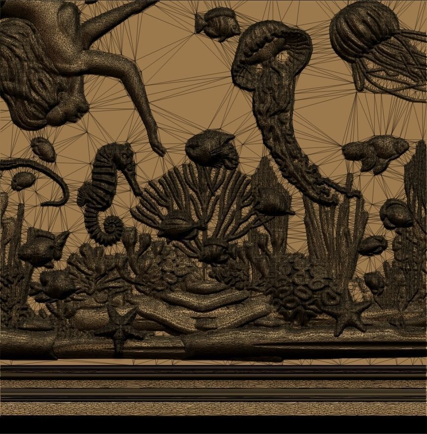 Aquatic Mermaid Theme Panno v6 STL for CNC Relief engraving 3D model_11