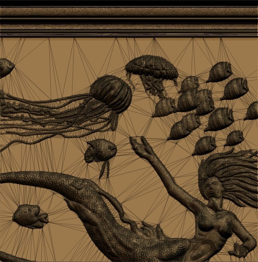 Aquatic Mermaid Theme Panno v6 STL for CNC Relief engraving 3D model_14