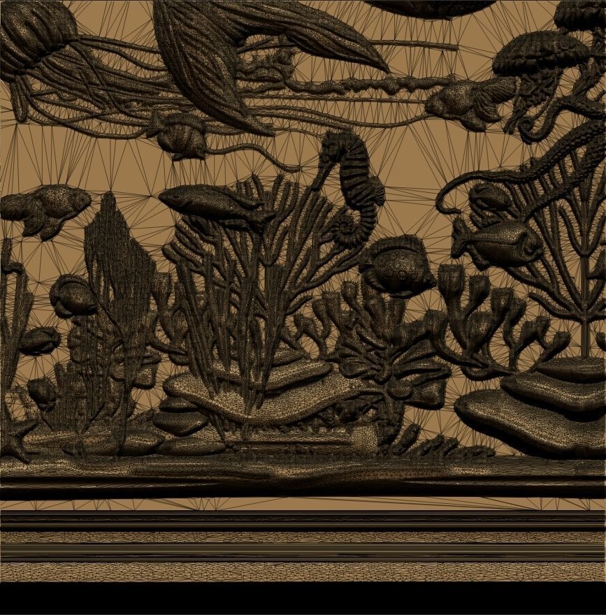 Aquatic Mermaid Theme Panno v6 STL for CNC Relief engraving 3D model_12