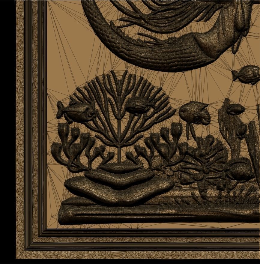 Aquatic Mermaid Theme Panno v6 STL for CNC Relief engraving 3D model_10