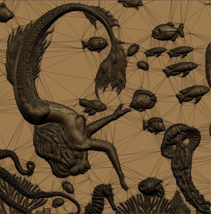 Aquatic Mermaid Theme Panno v6 STL for CNC Relief engraving 3D model_8