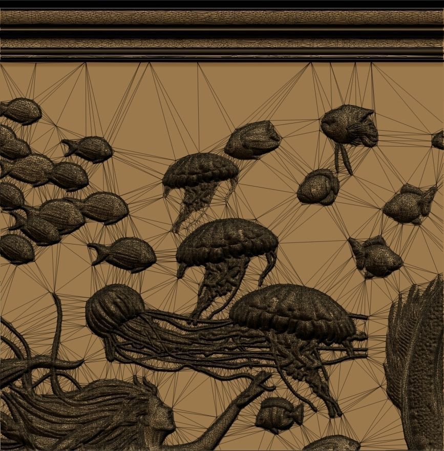 Aquatic Mermaid Theme Panno v6 STL for CNC Relief engraving 3D model_15