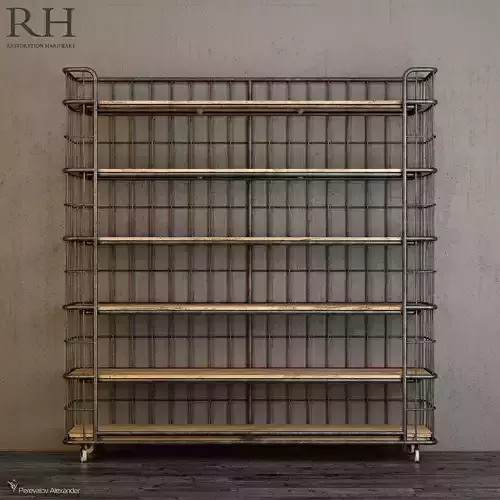 Circa 1900 Caged Bakers Rack Wide Single Shelving 3D model