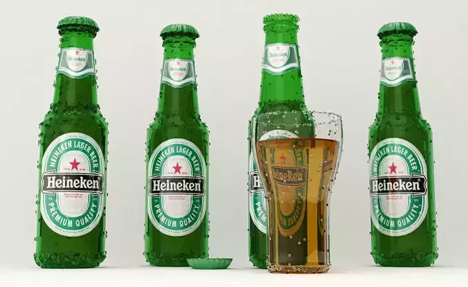 3D model Heineken Beer Bottles and Glass 3D model 3D model