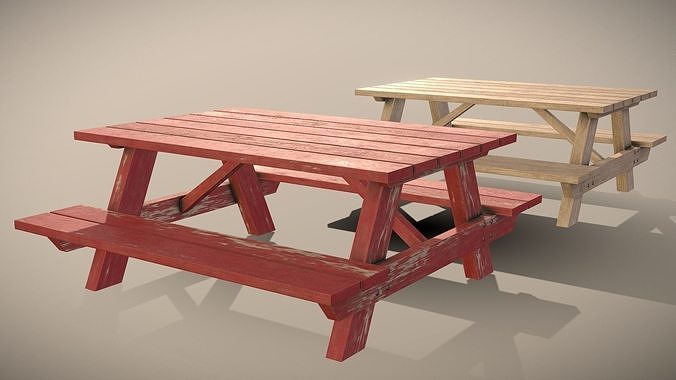 Picnic Table - Clean and Worn Variants Low-poly 3D model