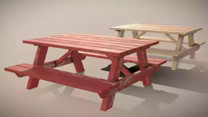 Picnic Table - Clean and Worn Variants Low-poly 3D model