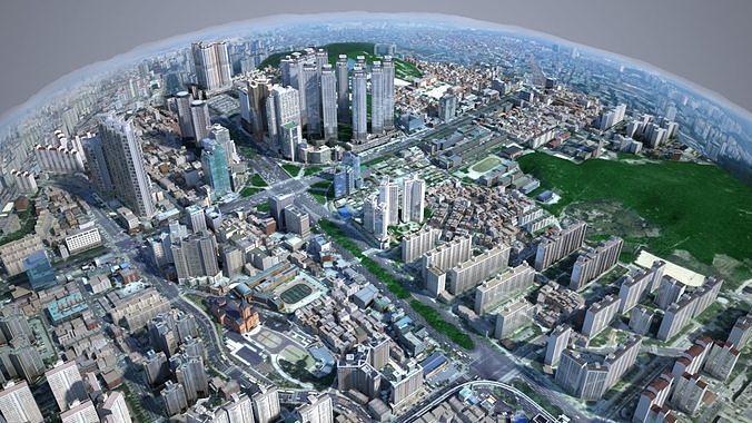 Korean Buildings for Background vol01 Low-poly 3D model