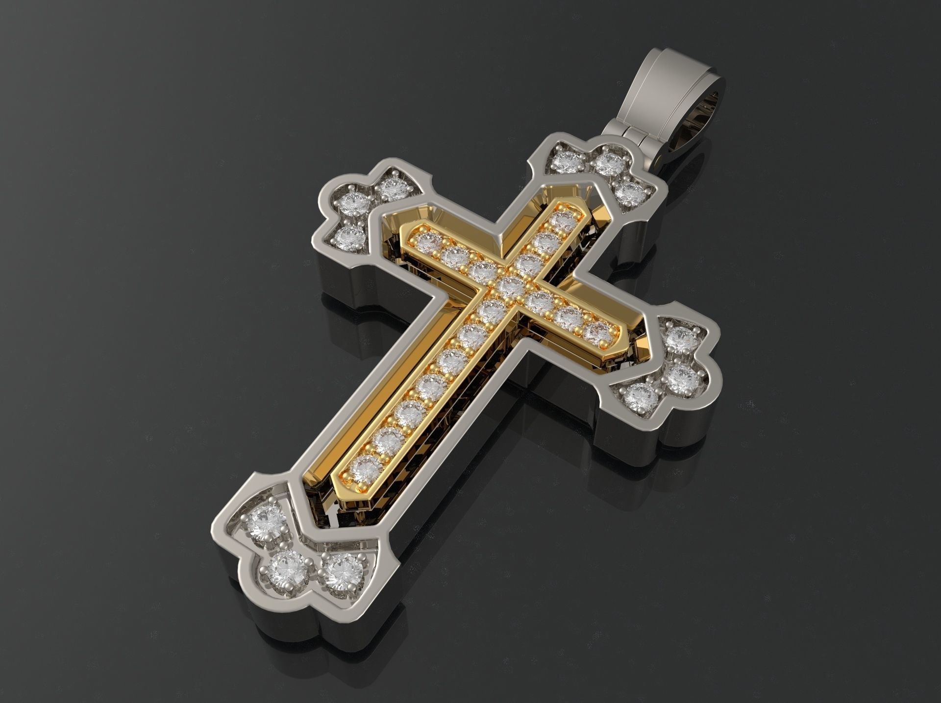 Cross Russian with gems 3D print model_1