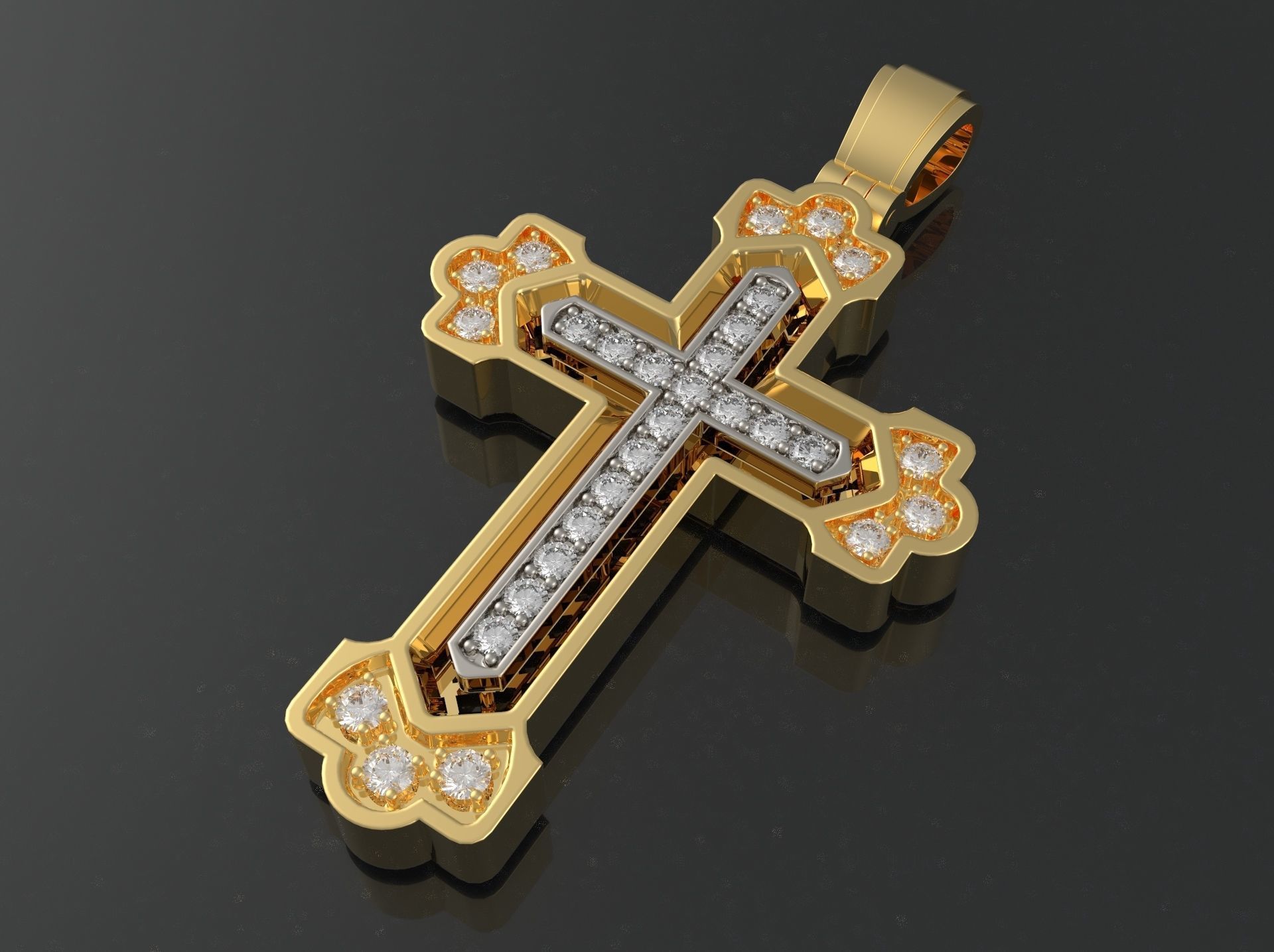 Cross Russian with gems 3D print model_6