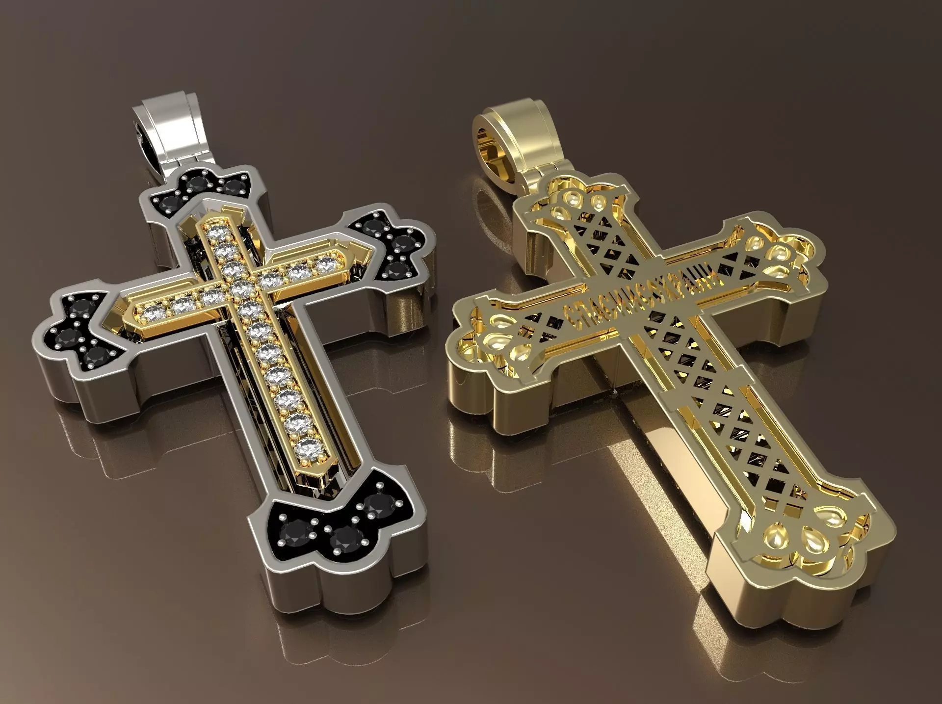 Cross Russian with gems 3D print model_0