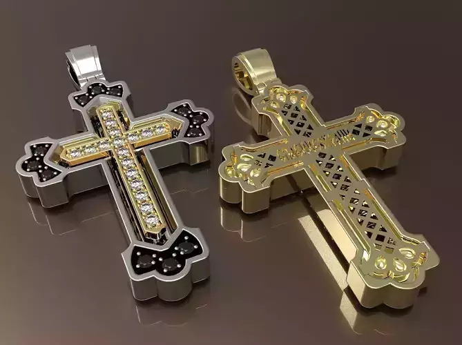 Cross Russian with gems 3D print model