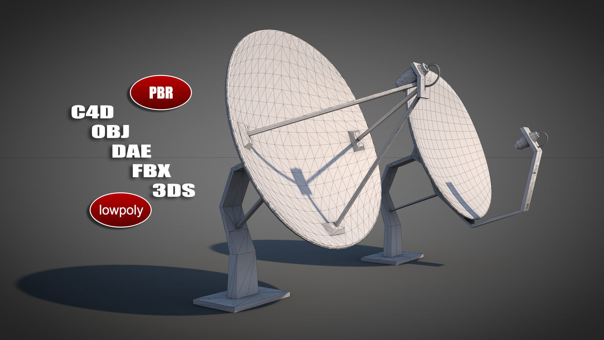 Old Satellite Dishes Low-poly 3D model_1