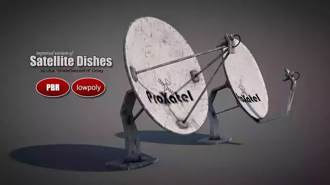Old Satellite Dishes Low-poly 3D model