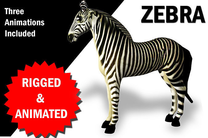 Zebra Rigged and Animated Low-poly 3D model