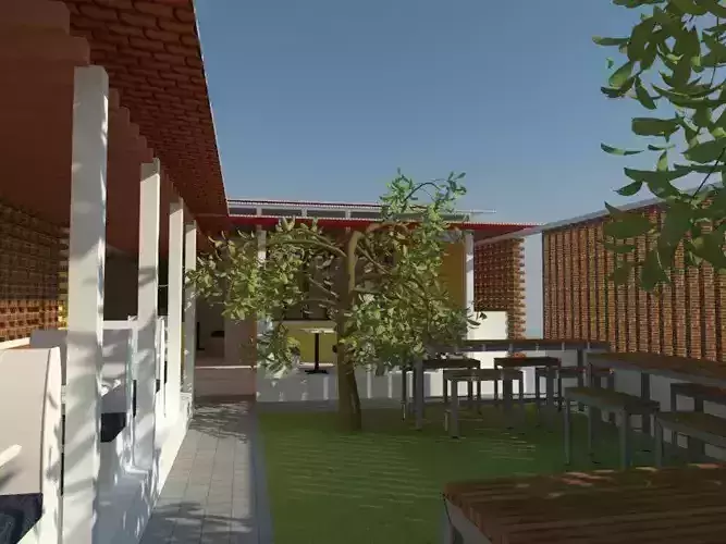 Restaurant Model courtyard with tables and chairs