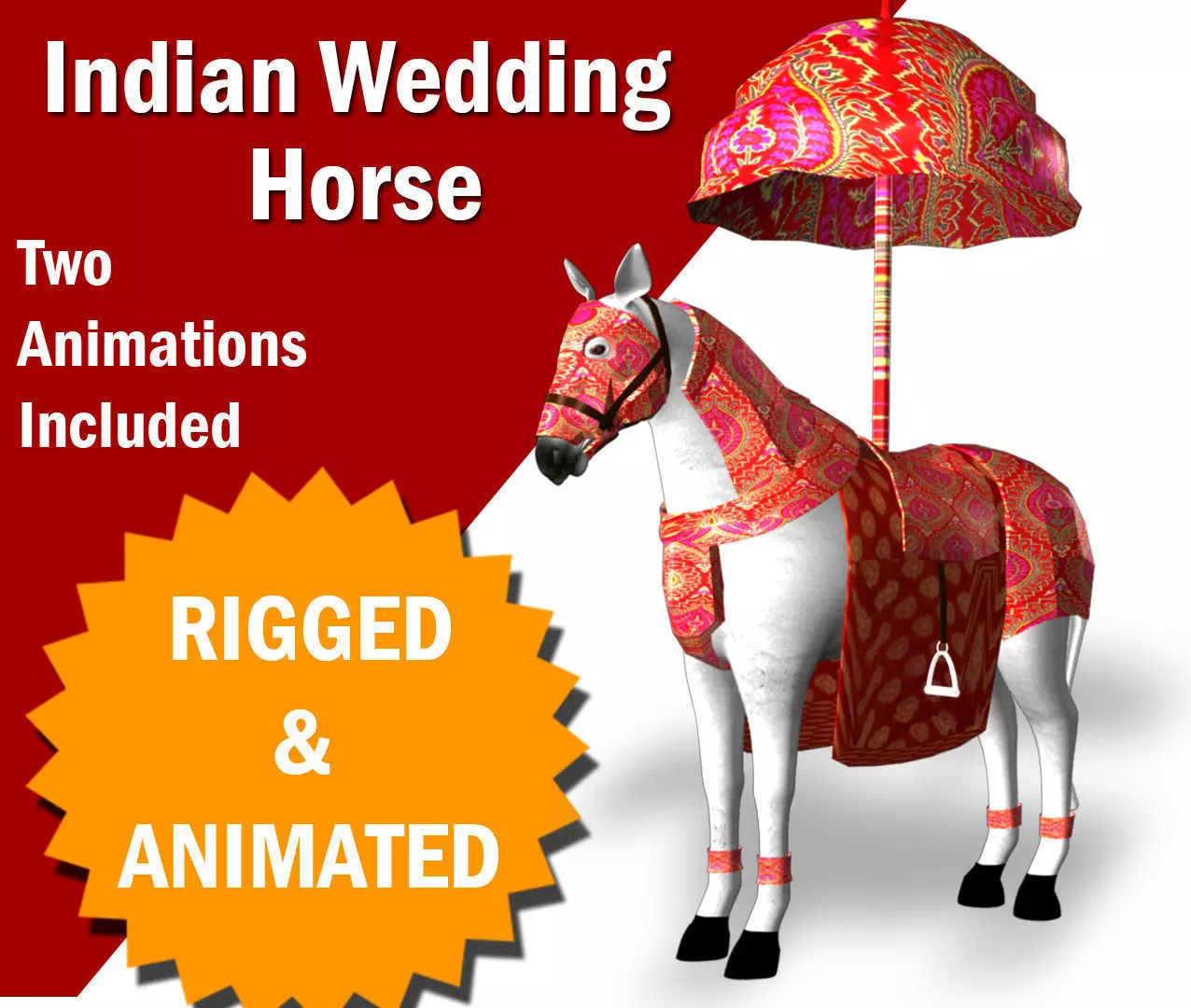 Indian Wedding Horse Rigegd and Animated 3D model_0