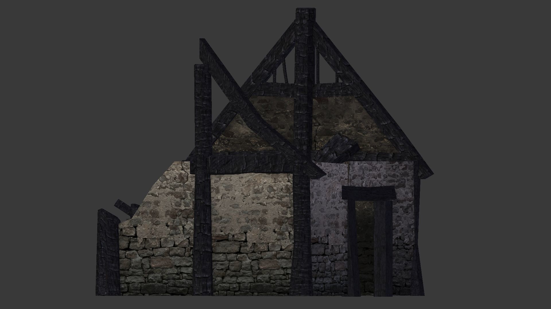 Burned Thatched house Low-poly 3D model_18