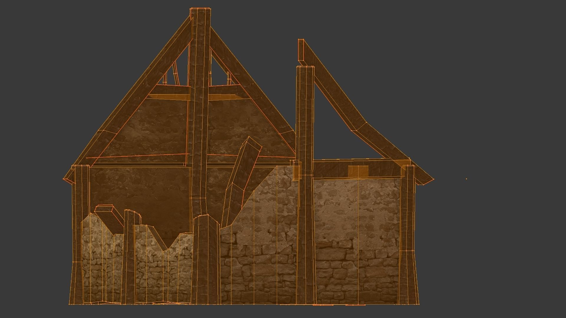 Burned Thatched house Low-poly 3D model_20