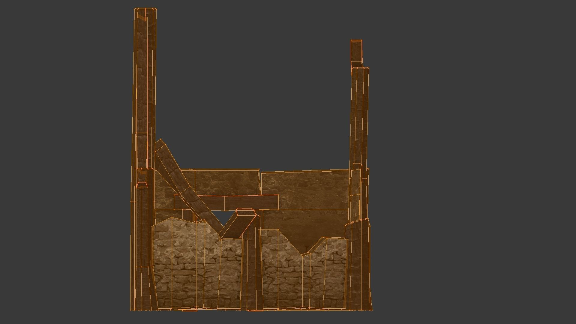 Burned Thatched house Low-poly 3D model_22