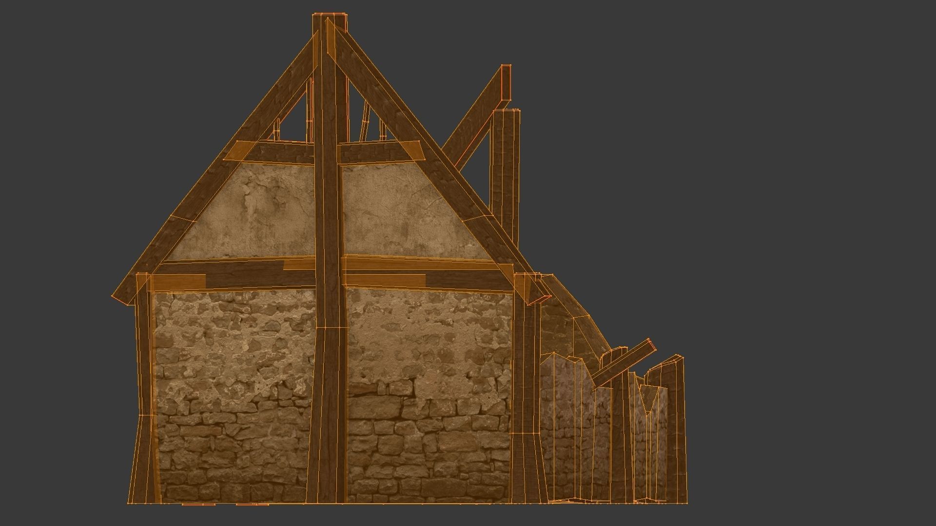 Burned Thatched house Low-poly 3D model_24