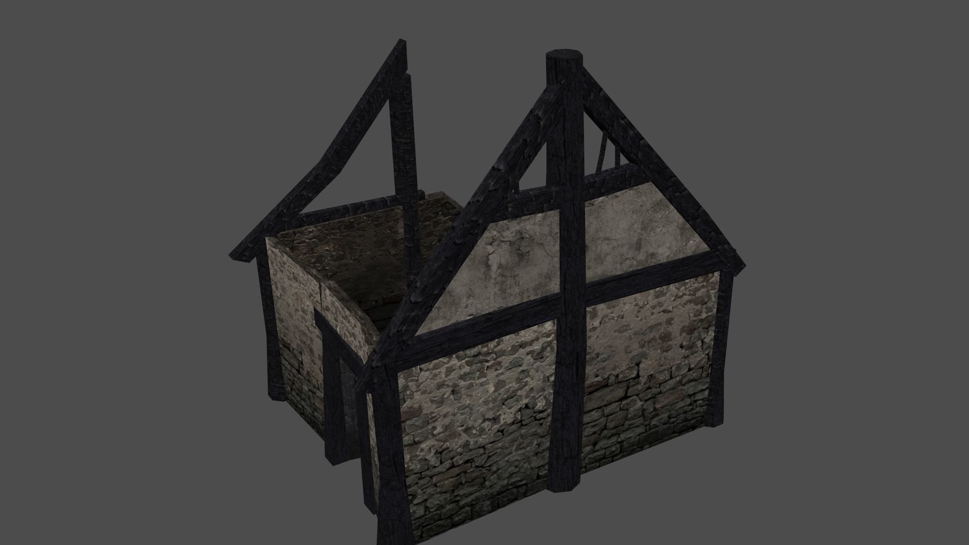 Burned Thatched house Low-poly 3D model_10