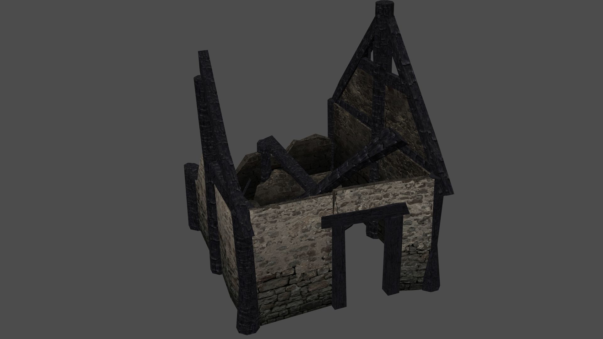 Burned Thatched house Low-poly 3D model_12