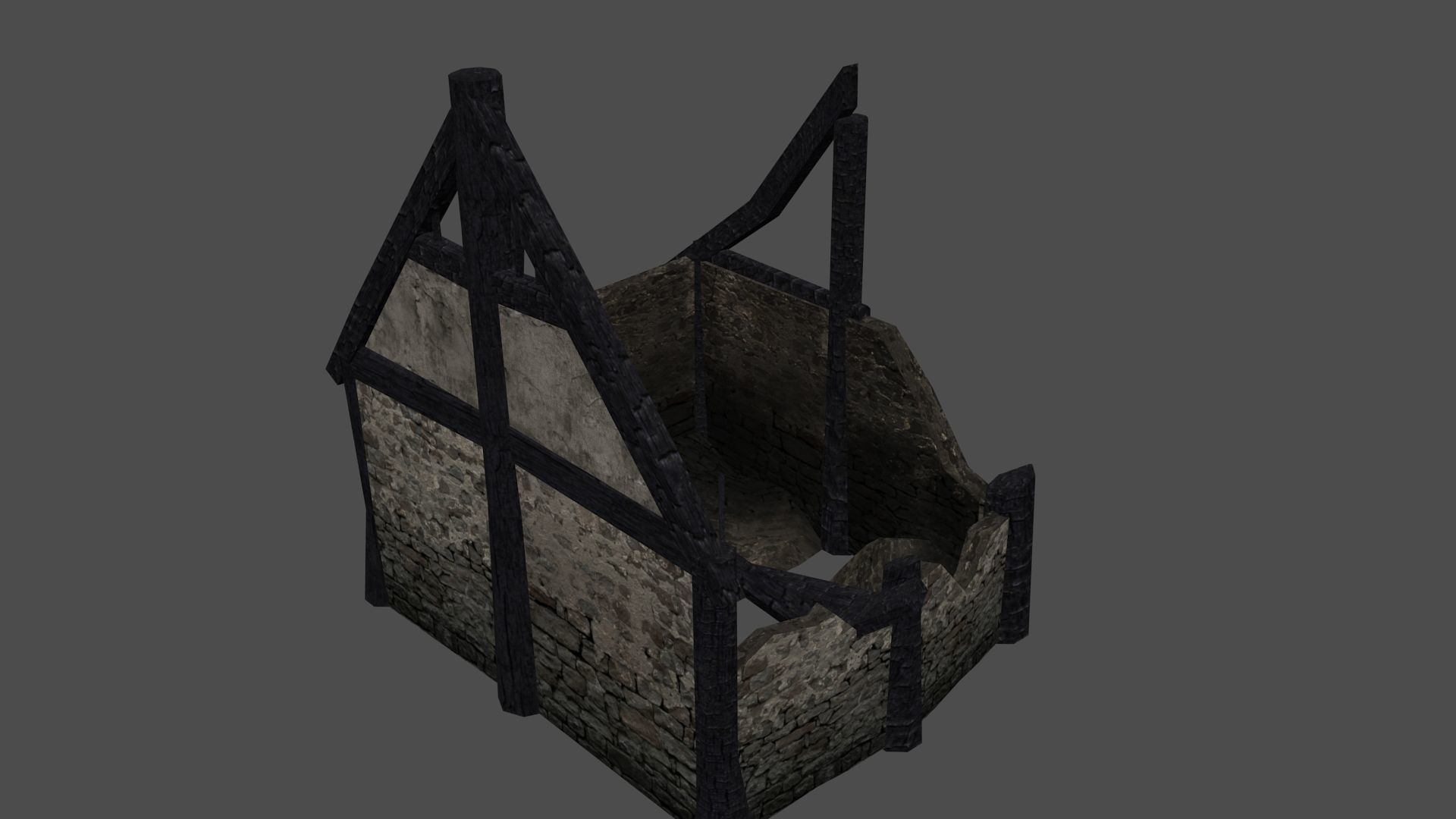 Burned Thatched house Low-poly 3D model_8