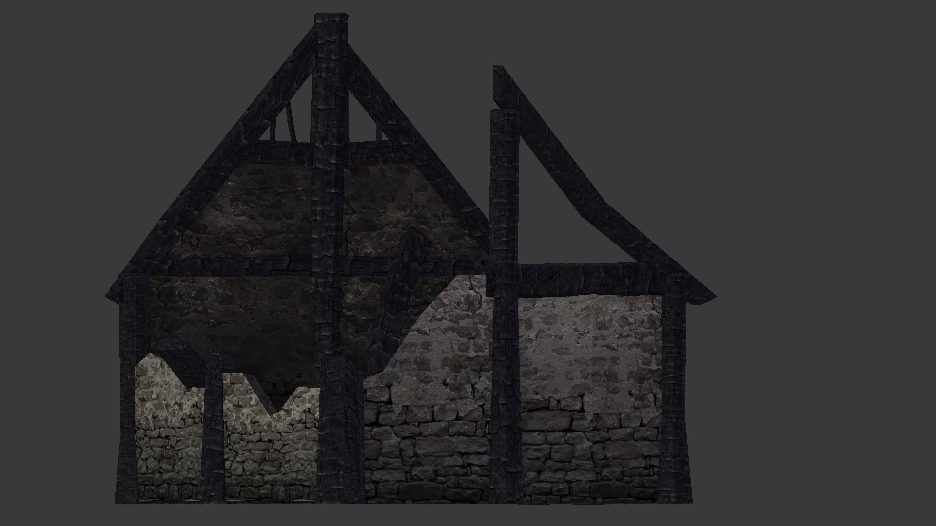 Burned Thatched house Low-poly 3D model_21